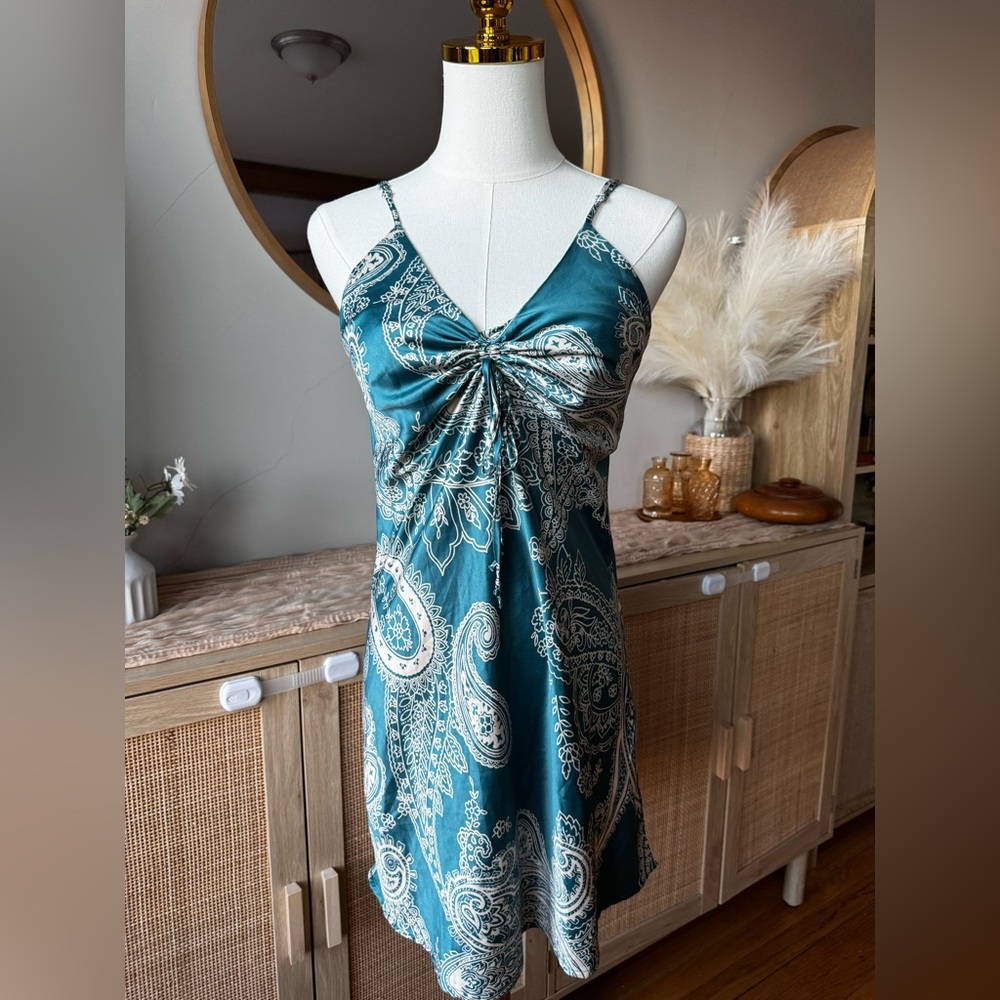 Timing | Teal Satin-Like Slip Dress